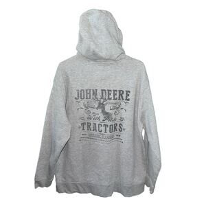 John Deere‎ Hoodie XL Gray Outdoor Pullover Tractors Moline IL Graphic READ